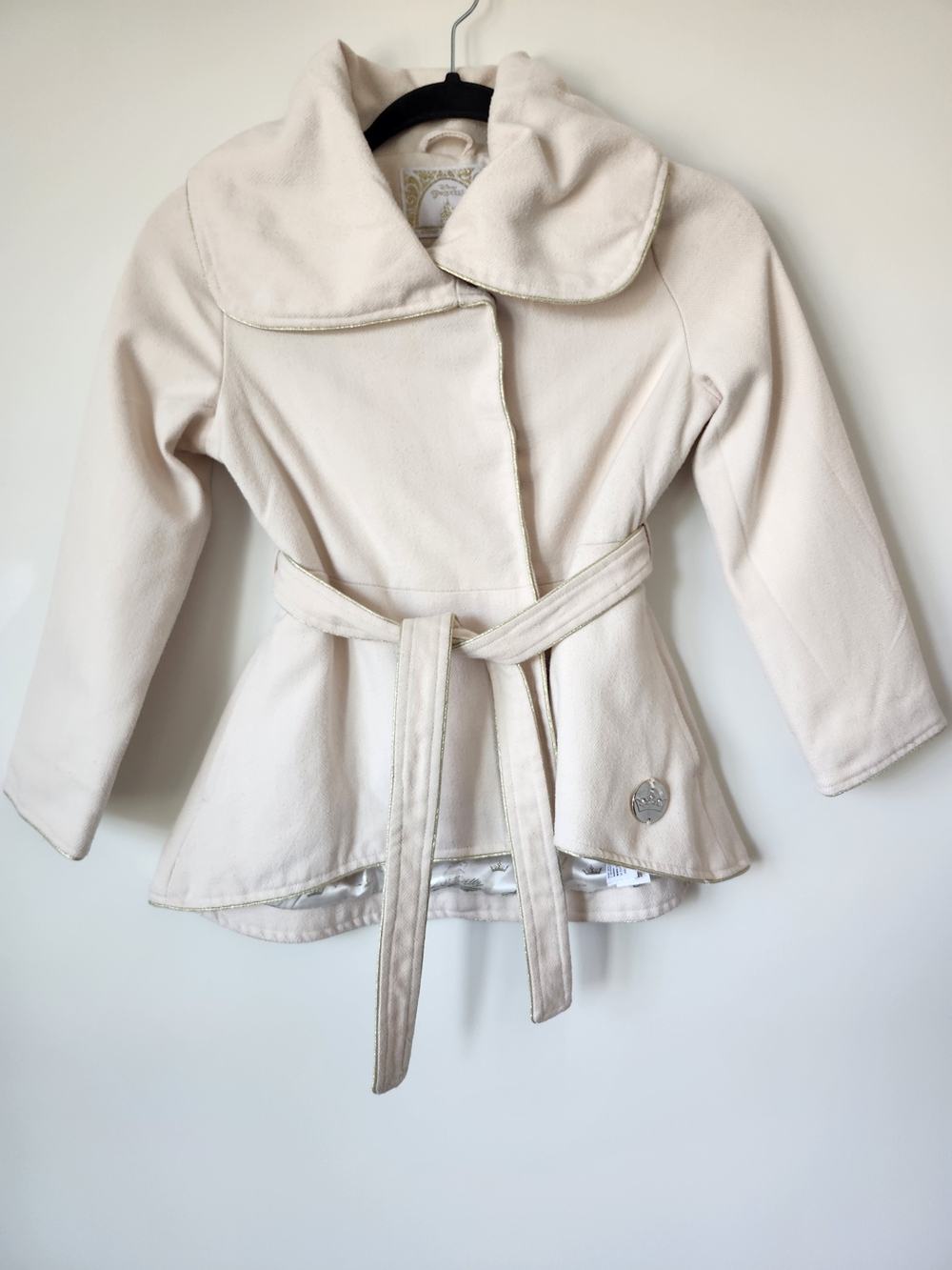 Disney Princess Light Pink Belted Pea Coat with Flared Hem & Gold Trim
